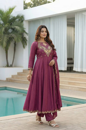 Violet Embroidered Silk Anarkali Suit (ACA7880)