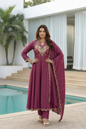 Violet Embroidered Silk Anarkali Suit (ACA7880)