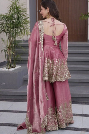 Pink Embroidered Silk Palazzo Suit (ACA7881)