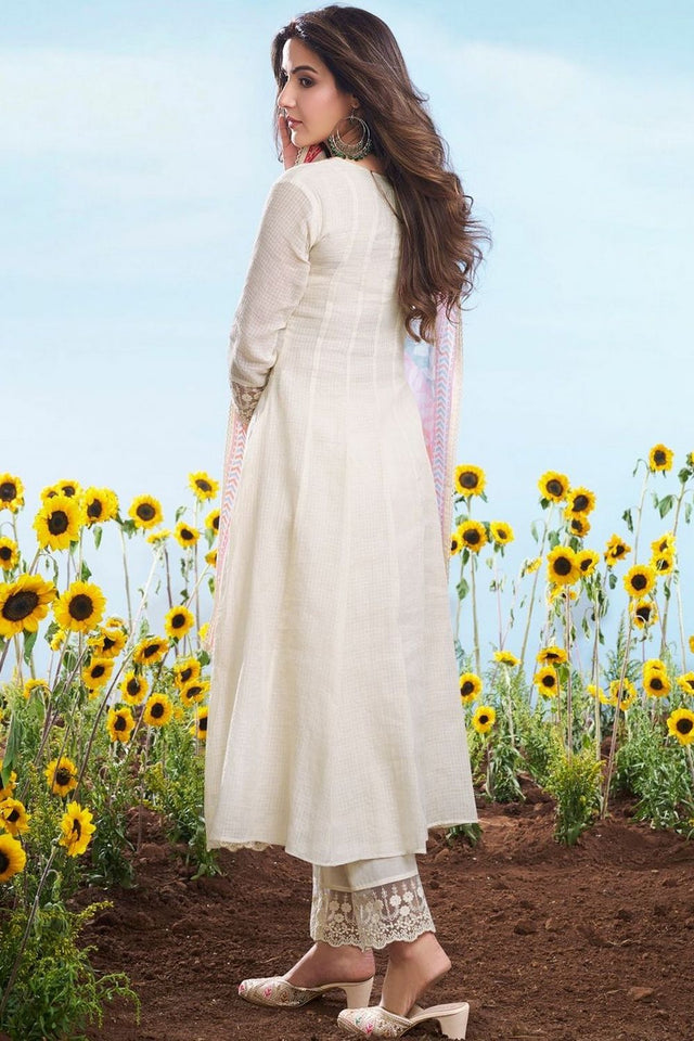 Cream Embroidered Cotton Anarkali Suit (ACA7882)