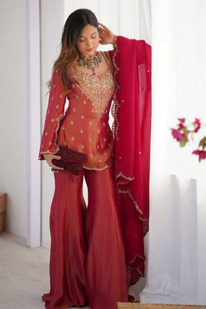 Pink Embroidered Silk Sharara Suit (ACA7884)
