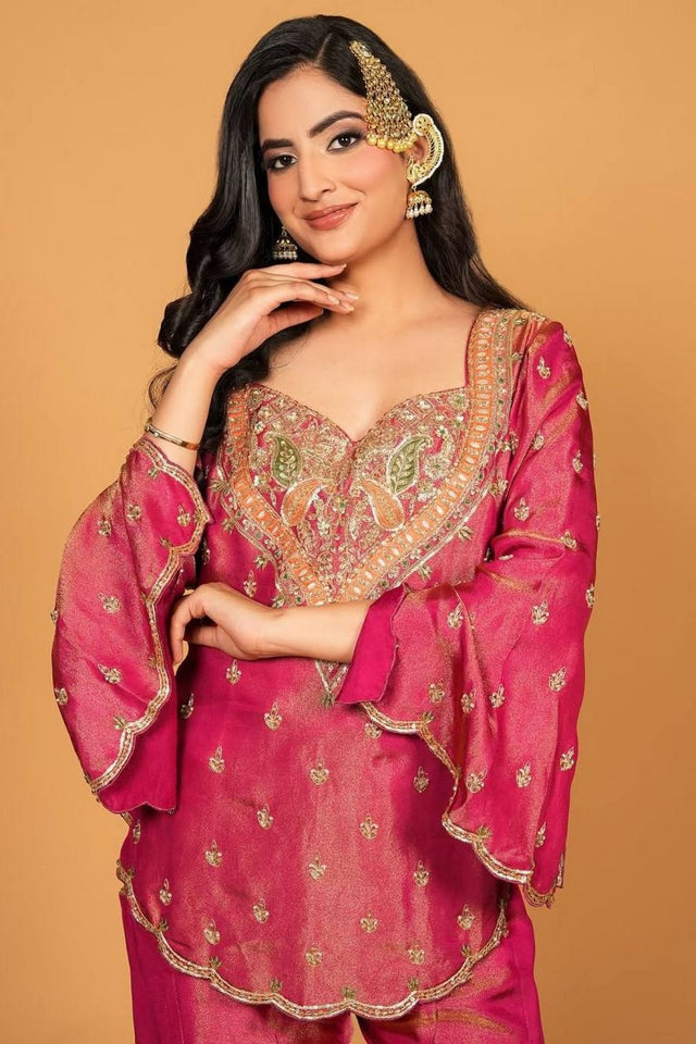 Pink Embroidered Silk Sharara Suit (ACA7884)