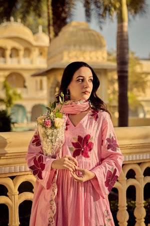 Pink Floral Embroidered Georgette Anarkali Suit (ACA7886)