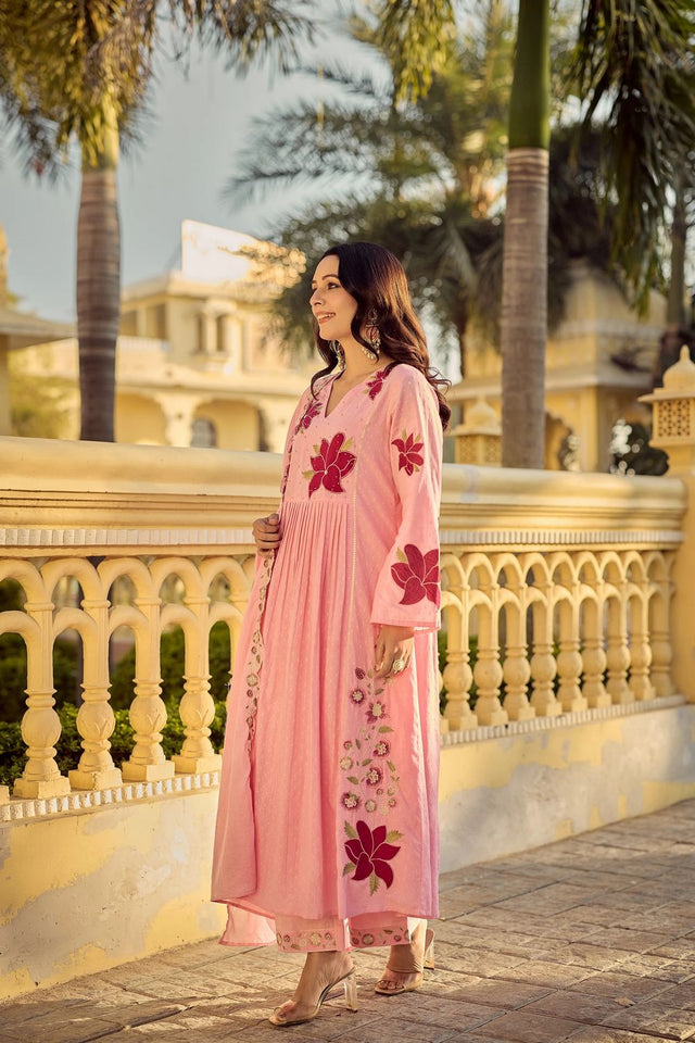 Pink Floral Embroidered Georgette Anarkali Suit (ACA7886)