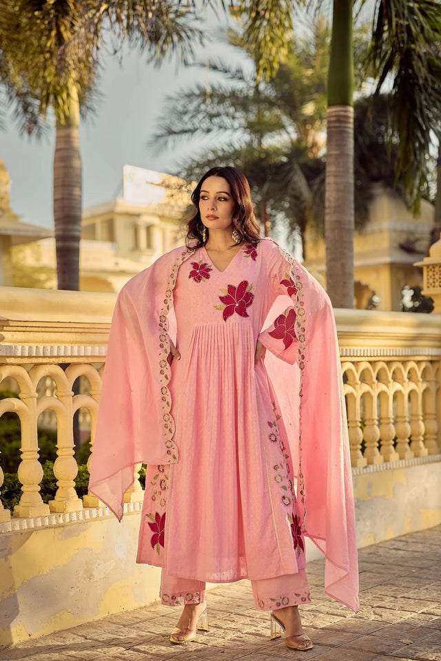 Pink Floral Embroidered Georgette Anarkali Suit (ACA7886)