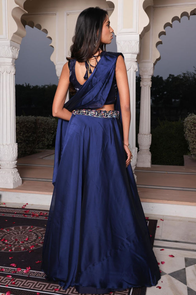 Blue Embroidered Silk Lehenga (ACA7902)