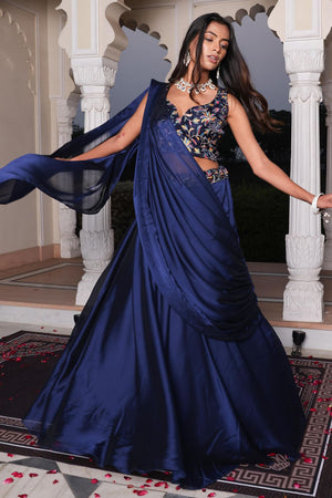 Blue Embroidered Silk Lehenga (ACA7902)