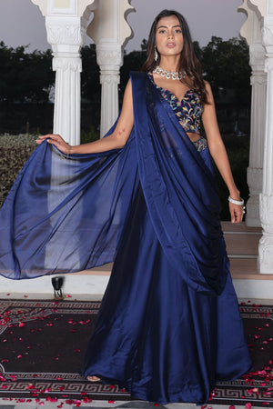 Blue Embroidered Silk Lehenga (ACA7902)