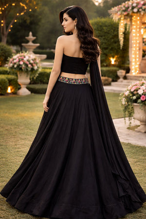 Black Embroidered Silk Lehenga (ACA7903)