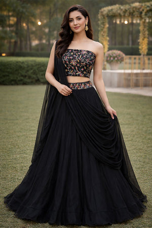Black Embroidered Silk Lehenga (ACA7903)