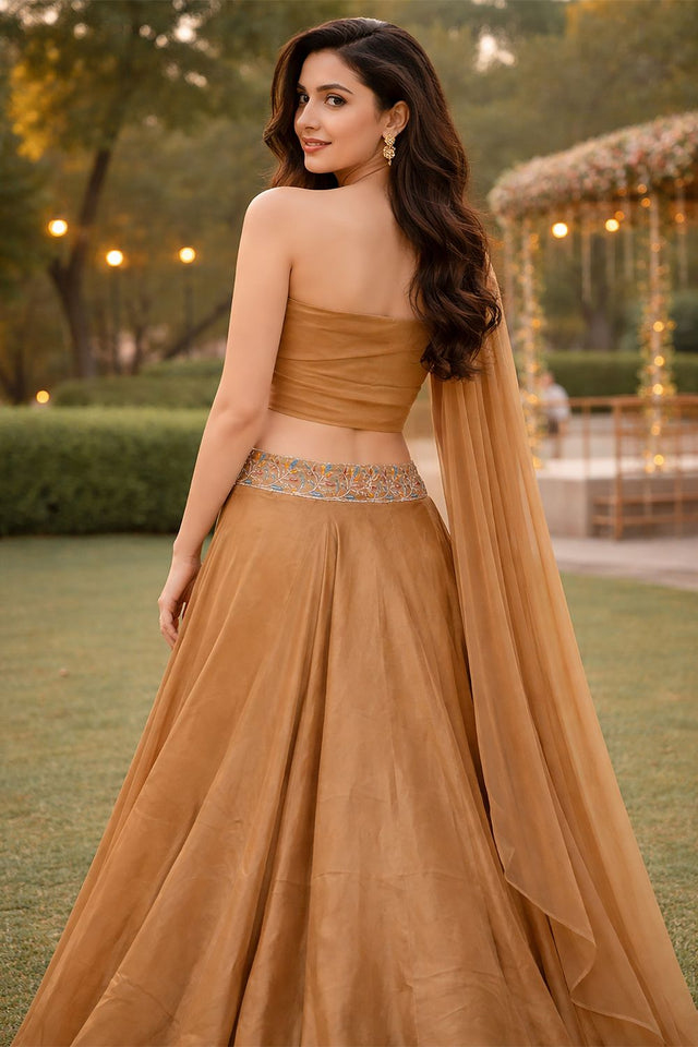 Beige Embroidered Silk Lehenga (ACA7904)