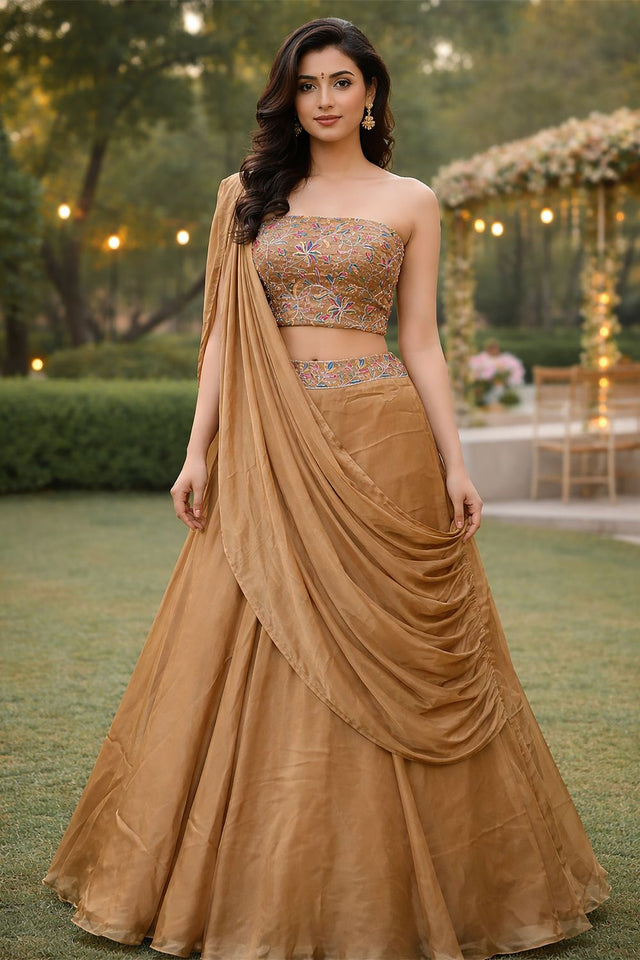 Beige Embroidered Silk Lehenga (ACA7904)