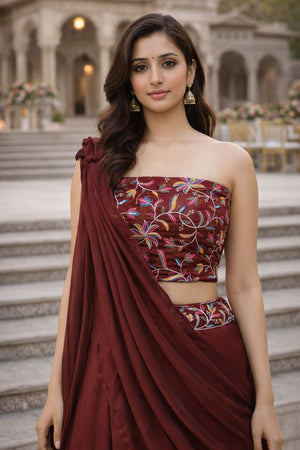 Brown Embroidered Silk Lehenga (ACA7905)