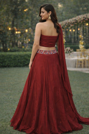 Maroon Embroidered Silk Lehenga (ACA7906)