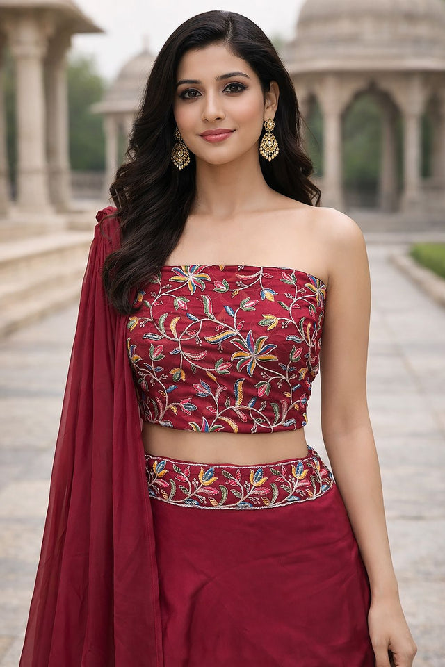 Pink Embroidered Silk Lehenga (ACA7908)