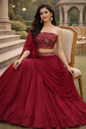 Pink Embroidered Silk Lehenga (ACA7908)