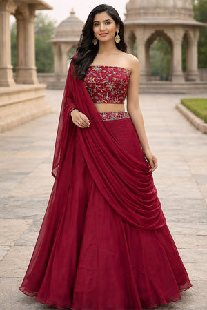 Pink Embroidered Silk Lehenga (ACA7908)