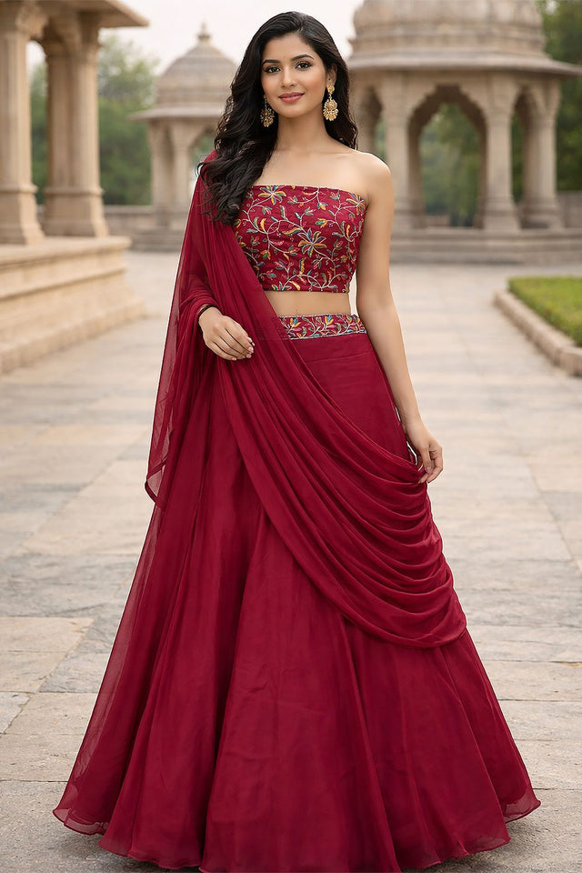 Pink Embroidered Silk Lehenga (ACA7908)