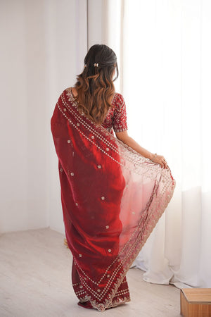 Maroon Sequin With Floral Embroidered  Saree (ACA7928)