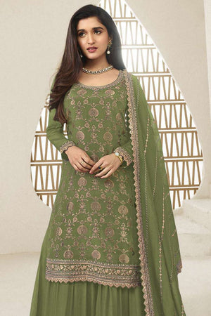 Free Size Stitched Lavender Embroidered Chinon Sharara Suit (ACA7978)