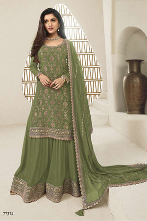 Free Size Stitched Lavender Embroidered Chinon Sharara Suit (ACA7978)