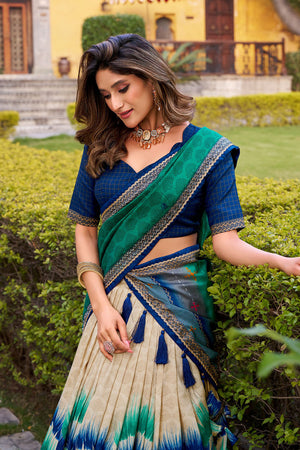 Multi Color Printed Silk Lehenga (ACA7996)