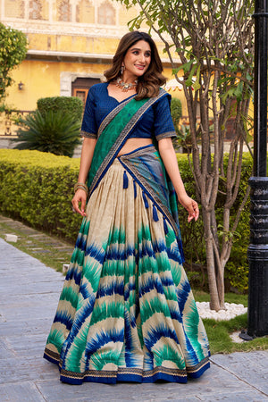 Multi Color Printed Silk Lehenga (ACA7996)