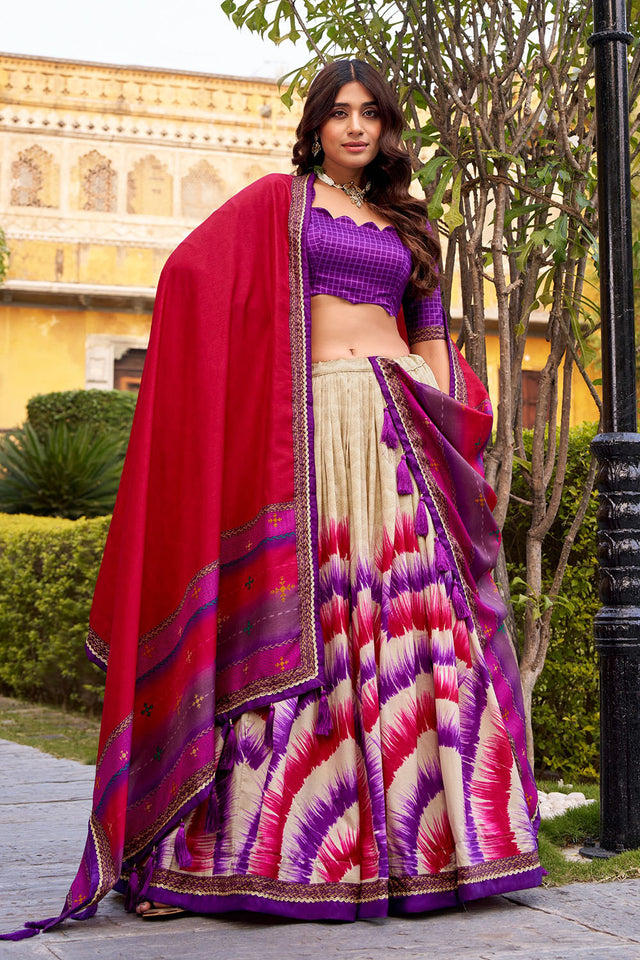 Multi Color Printed Silk Lehenga (ACA7997)
