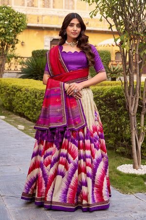 Multi Color Printed Silk Lehenga (ACA7997)