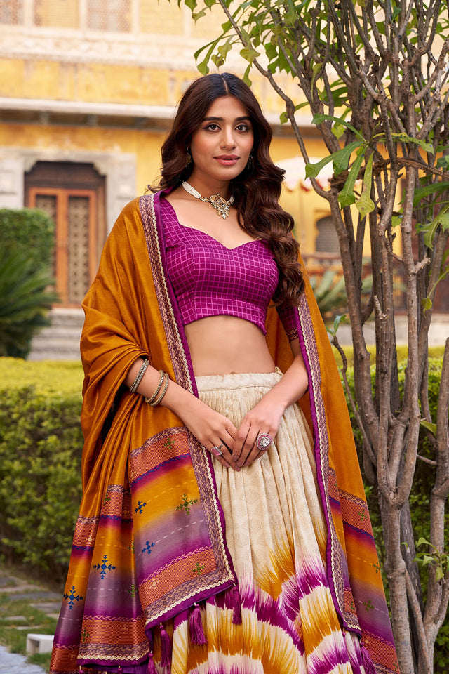 Multi Color Printed Silk Lehenga (ACA7998)