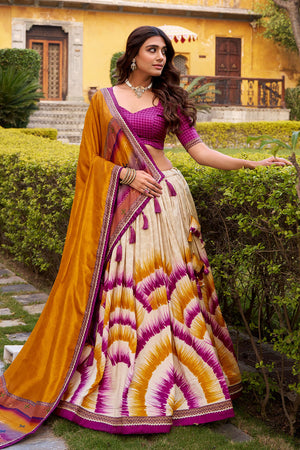 Multi Color Printed Silk Lehenga (ACA7998)