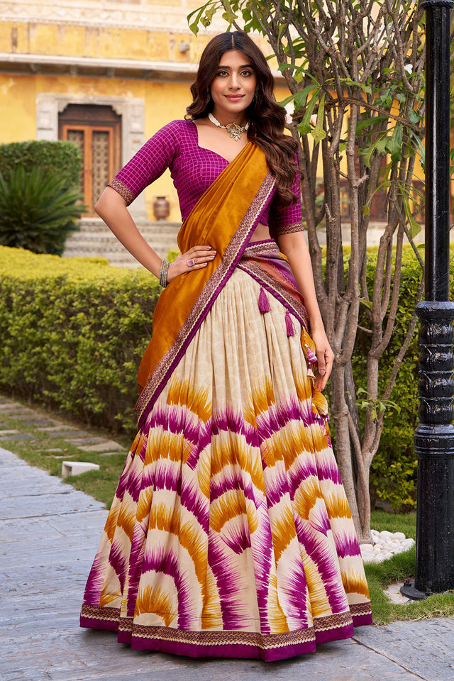 Multi Color Printed Silk Lehenga (ACA7998)
