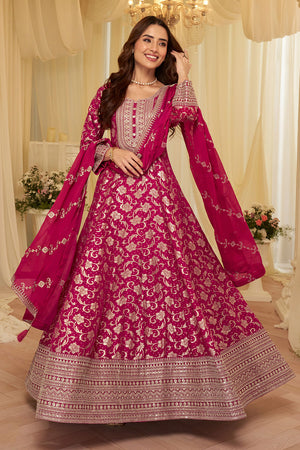 Pink Floral Embroidered Viscose Gown (ACA8008)