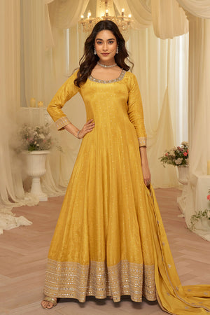 Yellow Sequin with Embroidered Viscose Gown (ACA8010)
