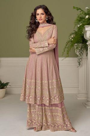 Pink Embroidered Georgette Palazzo Suit (ACA8013)