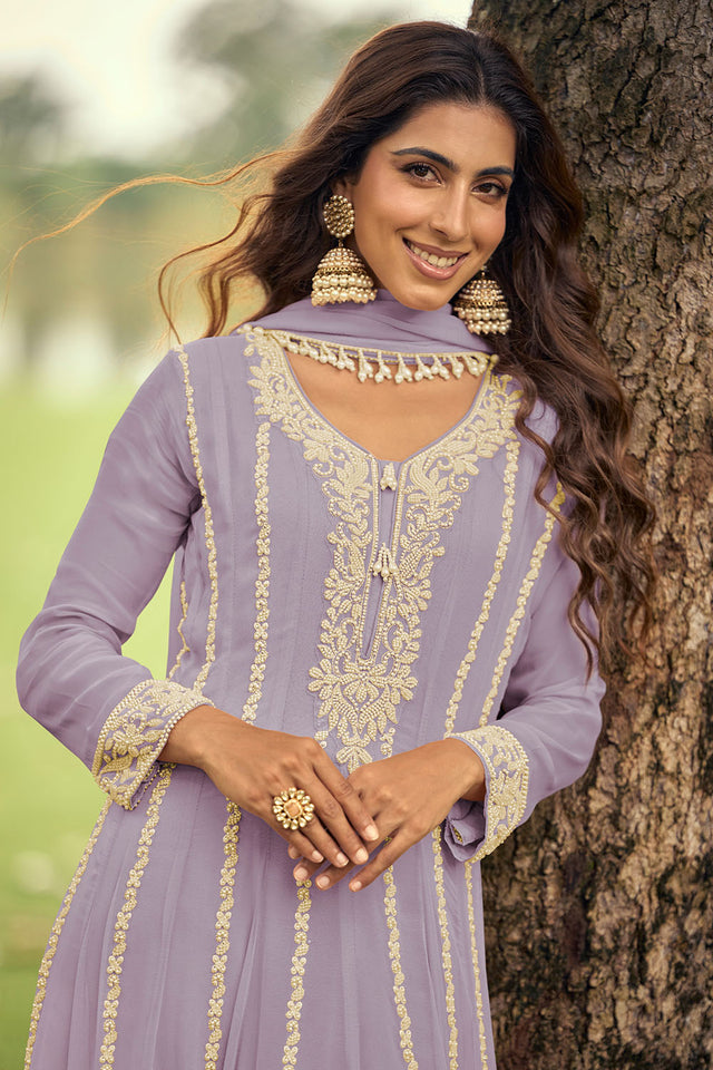 Lavender Beads Embossed Georgette Anarkali Suit (ACA8023)