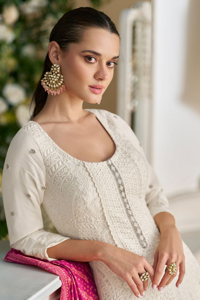 White Embroidered Georgette Gown (ACA8025)