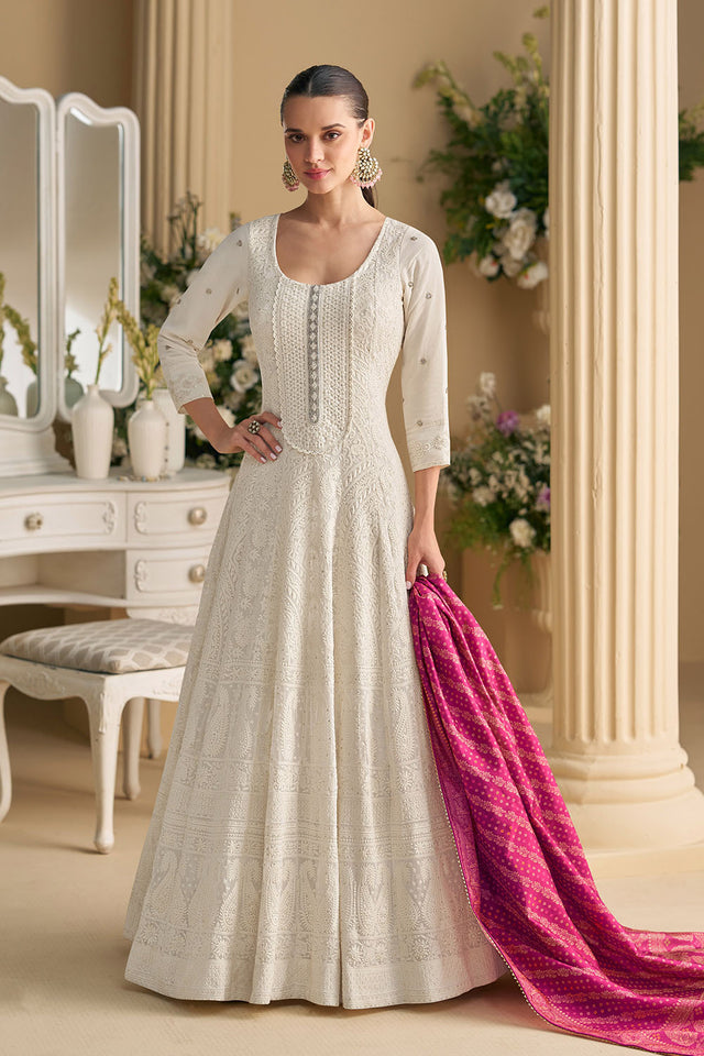 White Embroidered Georgette Gown (ACA8025)