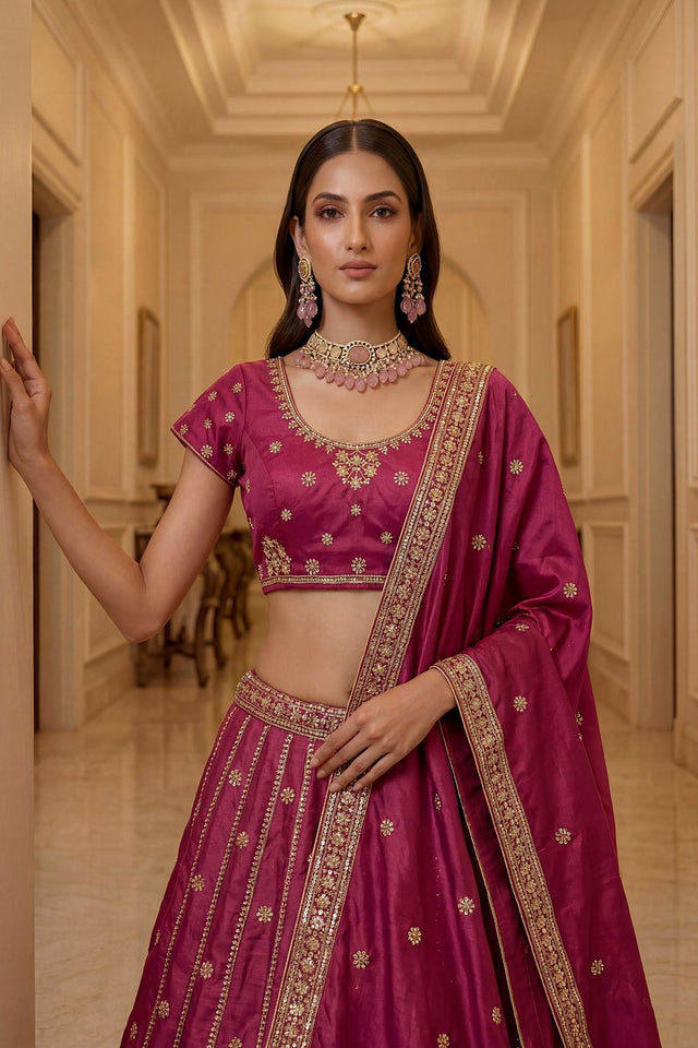 Pink Sequin with Embroidered Silk Lehenga (ACA8036)