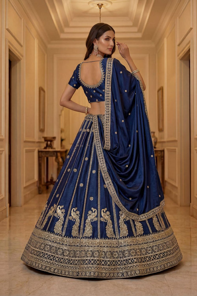 Blue Sequin with Embroidered Silk Lehenga (ACA8037)