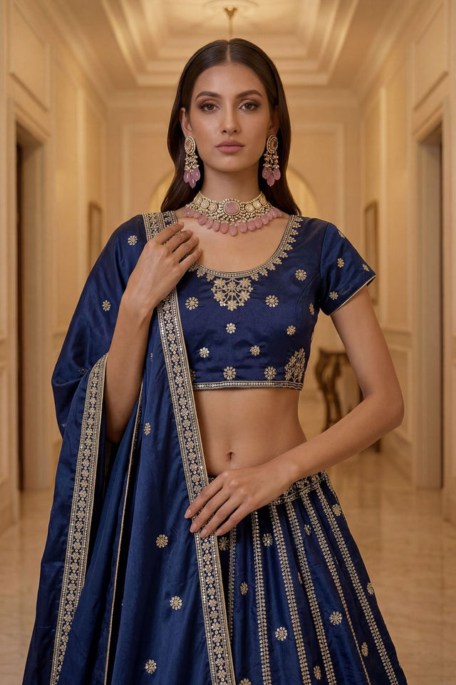 Blue Sequin with Embroidered Silk Lehenga (ACA8037)