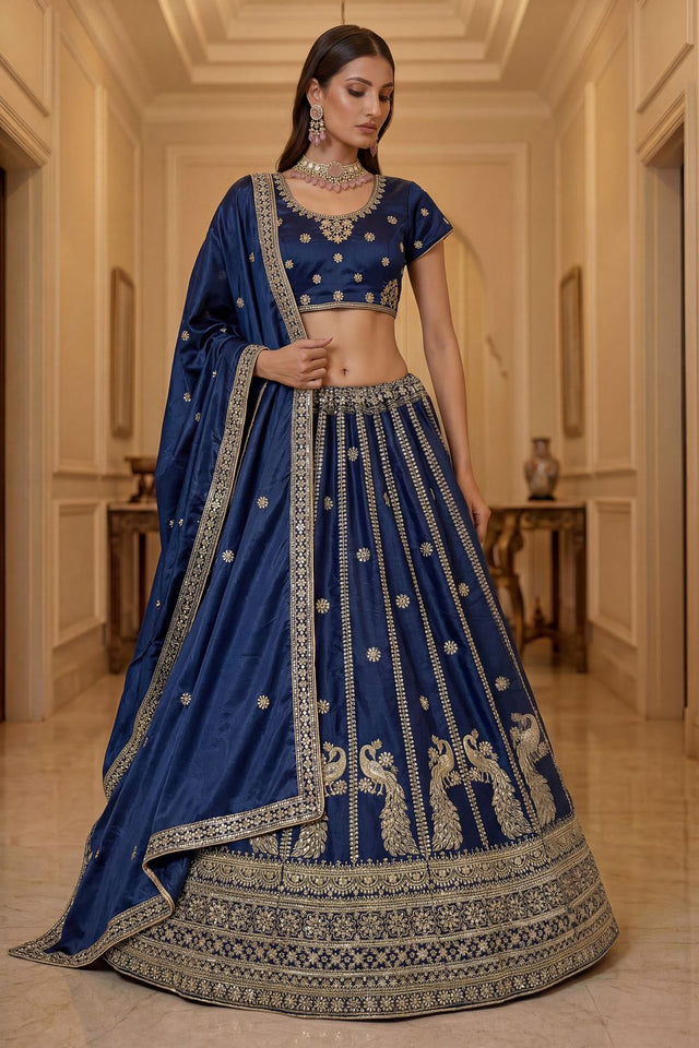 Blue Sequin with Embroidered Silk Lehenga (ACA8037)