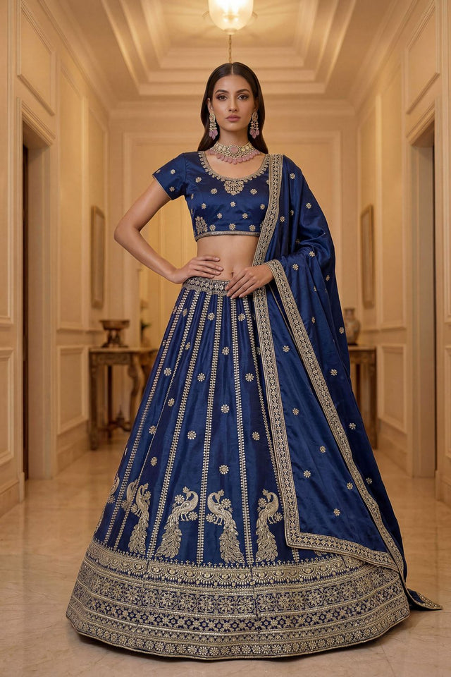 Blue Sequin with Embroidered Silk Lehenga (ACA8037)