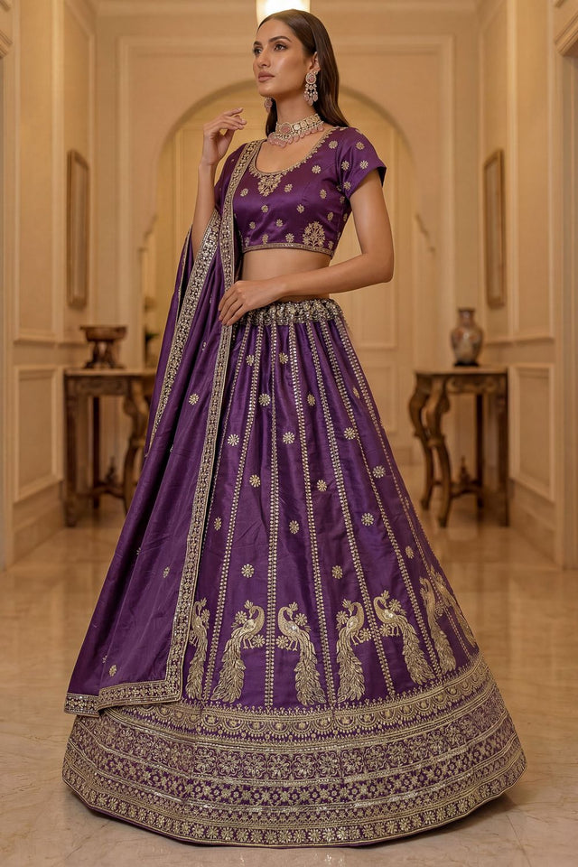 Violet Sequin with Embroidered Silk Lehenga (ACA8038)