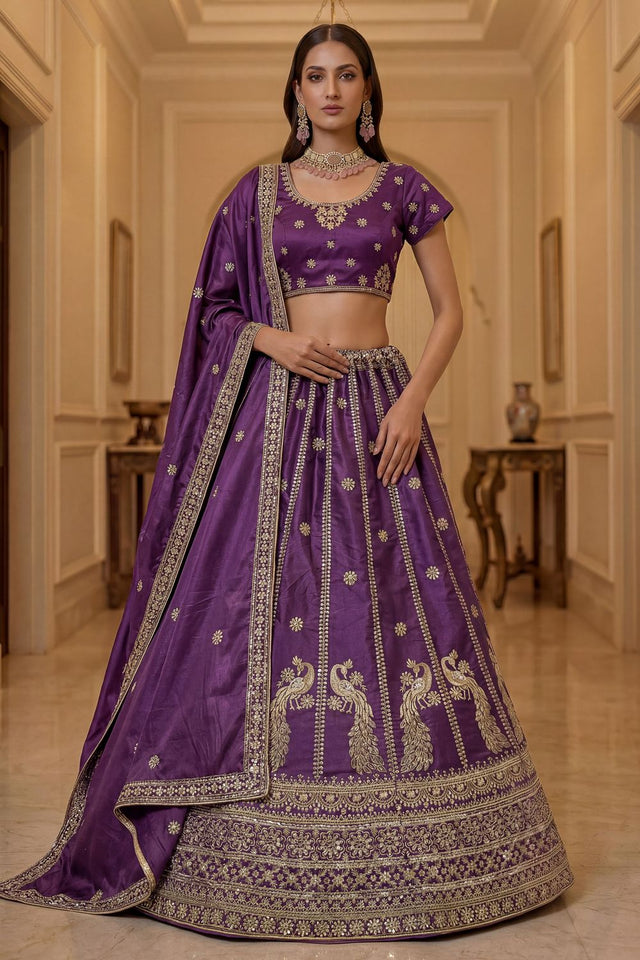 Violet Sequin with Embroidered Silk Lehenga (ACA8038)