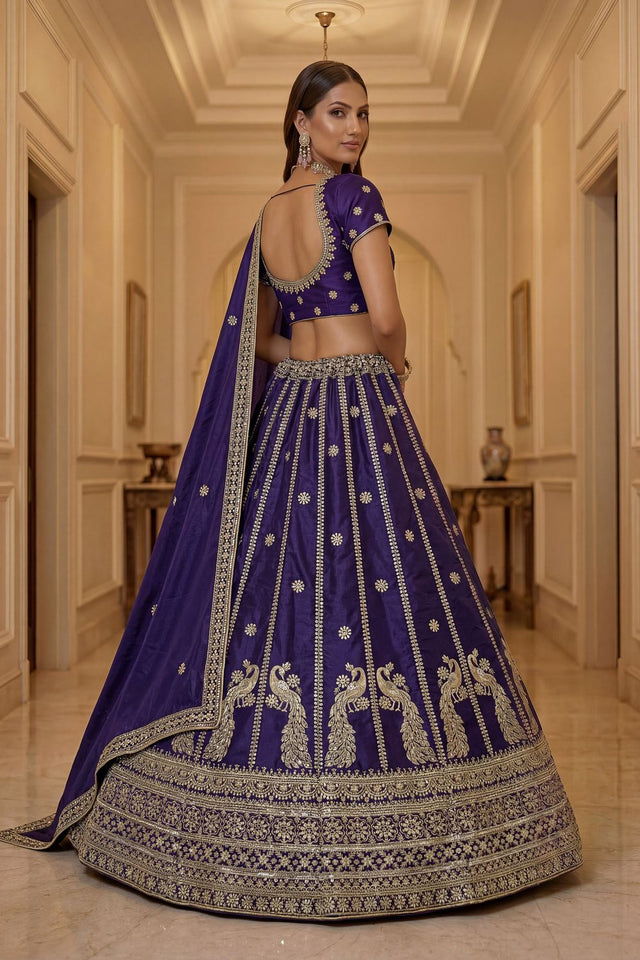 Navy Blue Sequin with Embroidered Silk Lehenga (ACA8039)