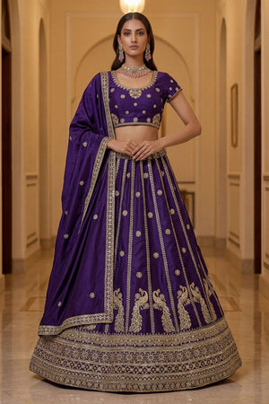 Navy Blue Sequin with Embroidered Silk Lehenga (ACA8039)