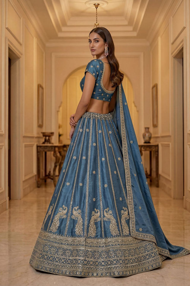 Turquoise Sequin with Embroidered Silk Lehenga (ACA8040)