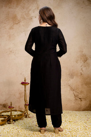 Black Sequin with Embroidered Silk Straight Cut Suit (ACA8044)
