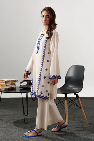 Off-White Floral Embroidered Chanderi Straight Cut Suit (ACA8045)